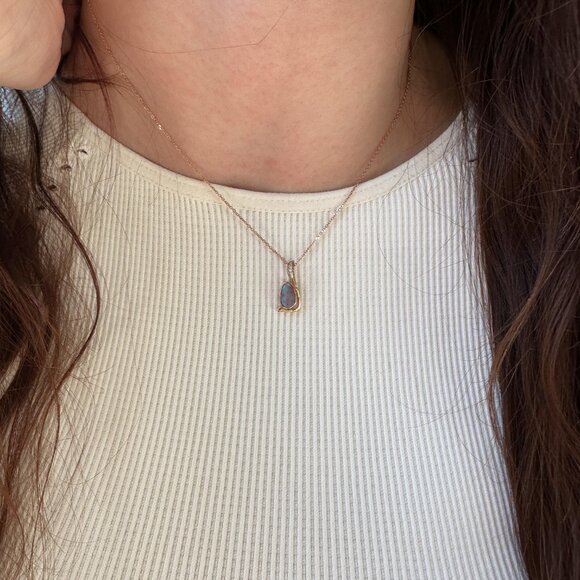 Australian Boulder Opal Pendant in 14K Solid Gold with Natural Diamond Accents - Picture 3 of 6